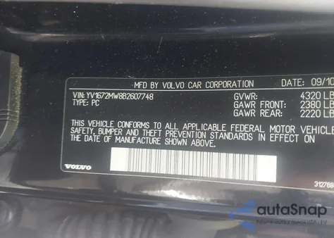 2011 Volvo V50 T5/T5 R-Design from USA, damaged, VIN YV1672MW8B2607748